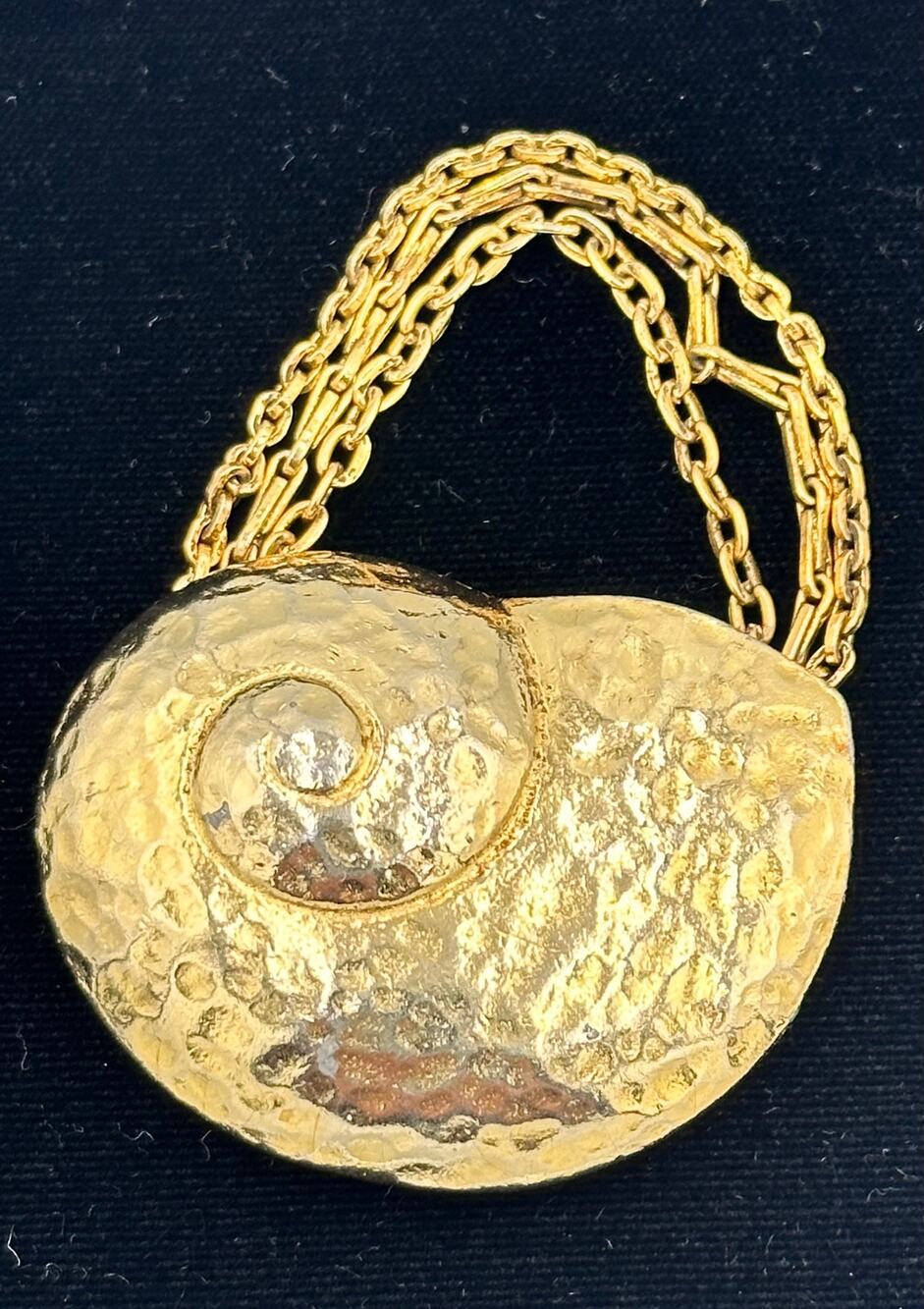 Yves Saint Laurent YSL Vintage 1980's Gold Plated Snail Swirl Brooch Pendant